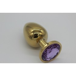 Złoty korek analny z fioletowym kryształem rozmiar M