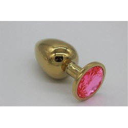 Złoty korek analny z różowym kryształem rozmiar M