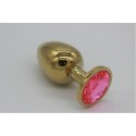 Złoty korek analny z różowym kryształem rozmiar M