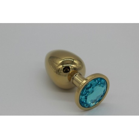 Złoty korek analny z błękitnym kryształem rozmiar M