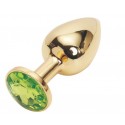 Złoty korek analny z zielonym kryształem rozmiar M