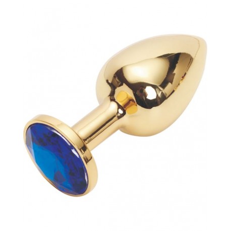 Złoty korek analny z niebiesim kryształem rozmiar M