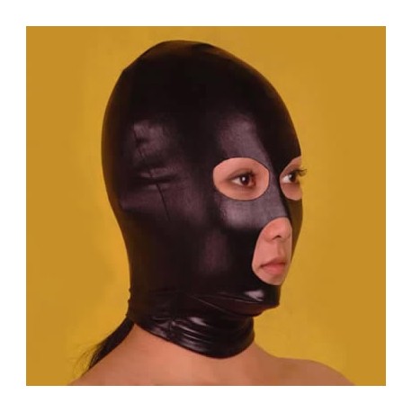 Czarna maska BDSM z otworem na oczy usta i nos